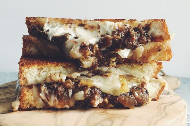 Goat Cheese Grilled Cheese with Fennel Black Pepper Bacon Spread