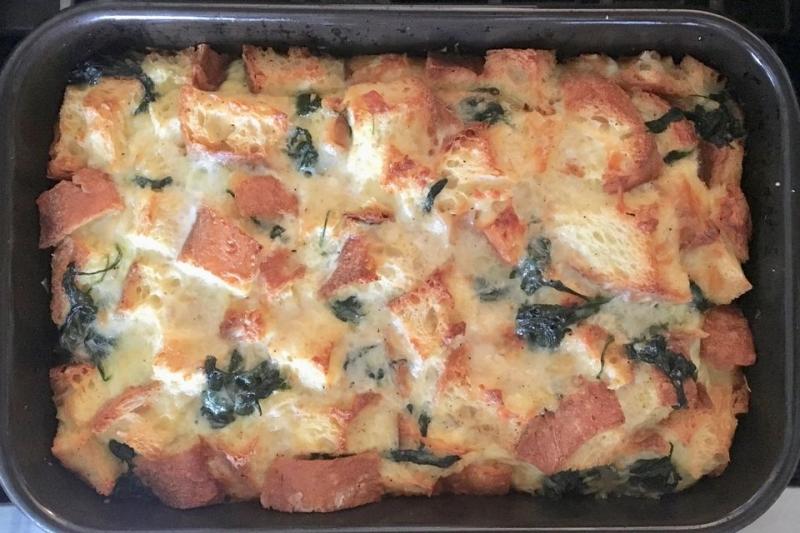Savory Spinach and Cheese Bread Pudding