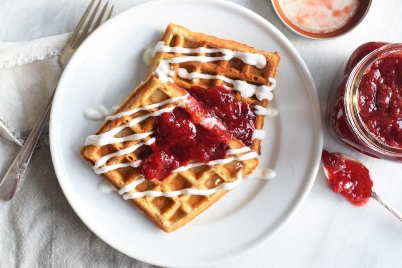 Buckwheat Waffles with Strawberry Compote