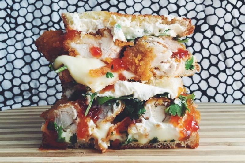 Grilled Cheese With Red Pepper Jelly and Fried Chicken