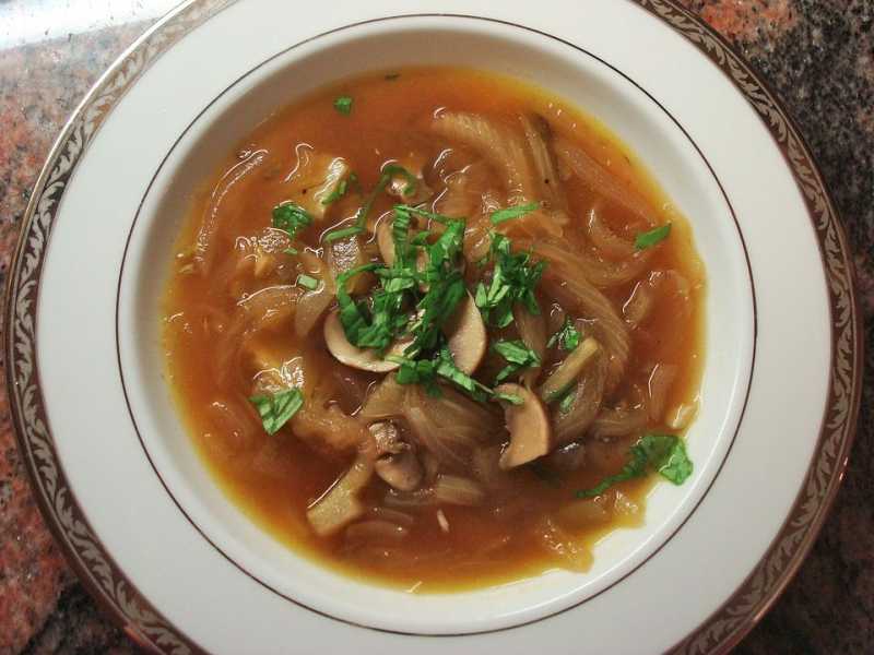 Caramelized Onion, Fennel, & Mushroom Soup (Meat or Pareve, Passover)