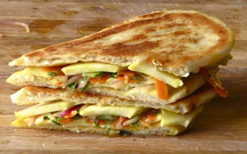Paneer Grilled Cheese With Pickled Vegetable + Curry